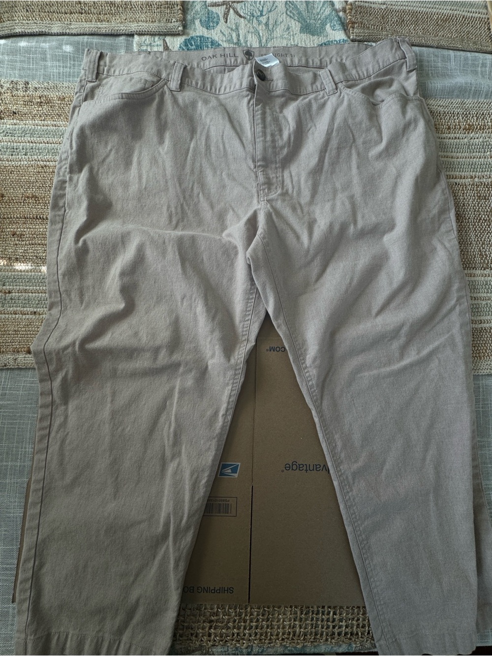 Oak Hill Men's Pants, Flat Front, Straight Fit, Tan, 46x25